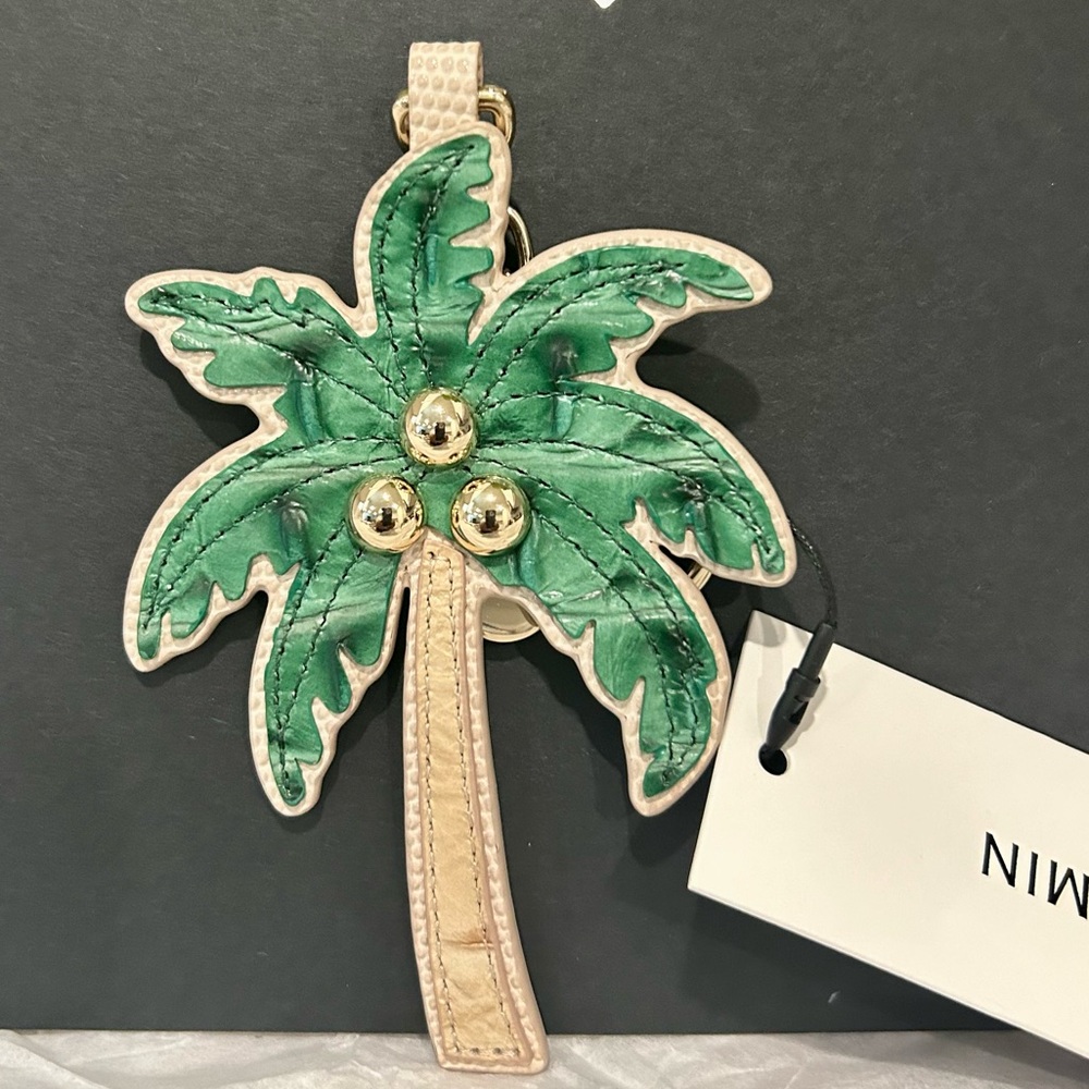 Brahmin Tropical Palm Keychain with Gold Accents
